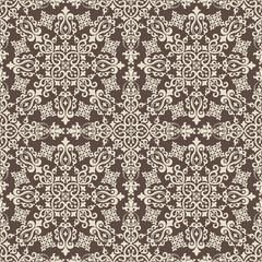 Seamless brown background with beige pattern in baroque style. Vector retro illustration. Ideal for printing on fabric or paper.