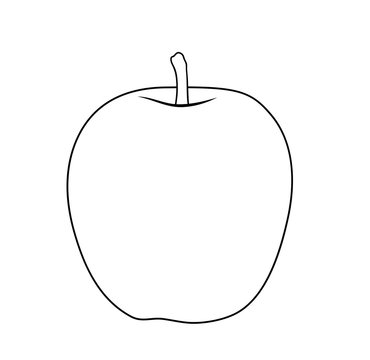 Vector illustration, isolated apple fruit in black and white colors, outline hand painted drawing