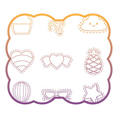 decorative frame with fruits and heart pattern over white background, vector illustration