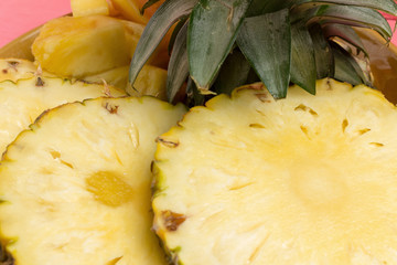 pineapple on dish slice closeup
