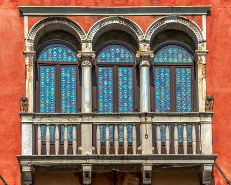 window with balcony in an old house in Venice