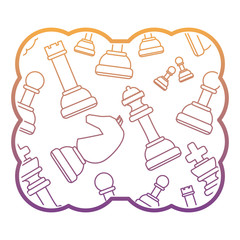 decorative frame with chess pieces pattern over white background, vector illustration