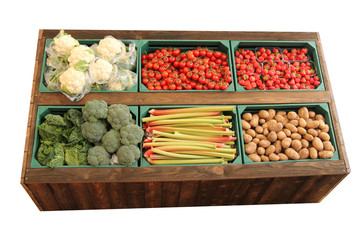 A Display of Fresh Fruit and Vegetables for Retail Sale.