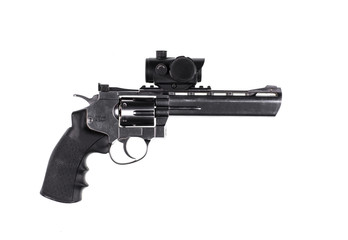 revolver with a collimator sight on a white isolated background