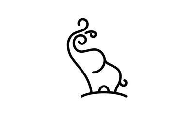 Line art logo design illustration of Cute Baby Elephant spraying water 