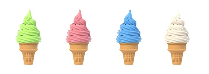 Soft ice icecream in waffle cone set