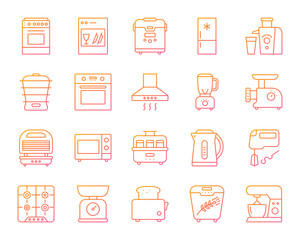 Kitchen Appliance simple line icons vector set