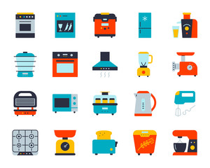 Kitchen Appliance simple flat icons vector set