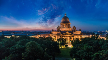 Fototapeta na wymiar Panorama of St. Petersburg. Saint Isaac's Cathedral. Nevsky Prospekt in St. Petersburg. Russia. Evening Peter. Panoramas of St. Isaac's Cathedral from a height.