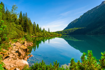 Naklejka na ściany i meble the watery surface of a beautiful lake in the Tatras Sea Eye