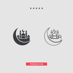 Islamic Fill And Line Art Icons Set. Ramadan Kareem Vector Icons.