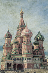 Fototapeta na wymiar Old grunge image of Saint Basil's Cathedral on Red Square in Moscow, Russia