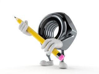 Nut character holding pencil