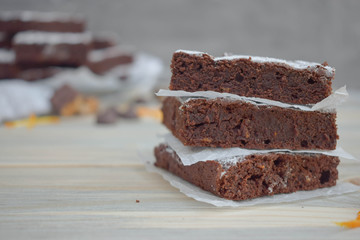 Chocolate brownies with sugar powder