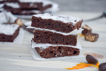 Chocolate brownies with sugar powder