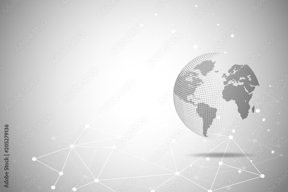 Wall mural abstract world map global network connection.circle point and line composition concept of global bus