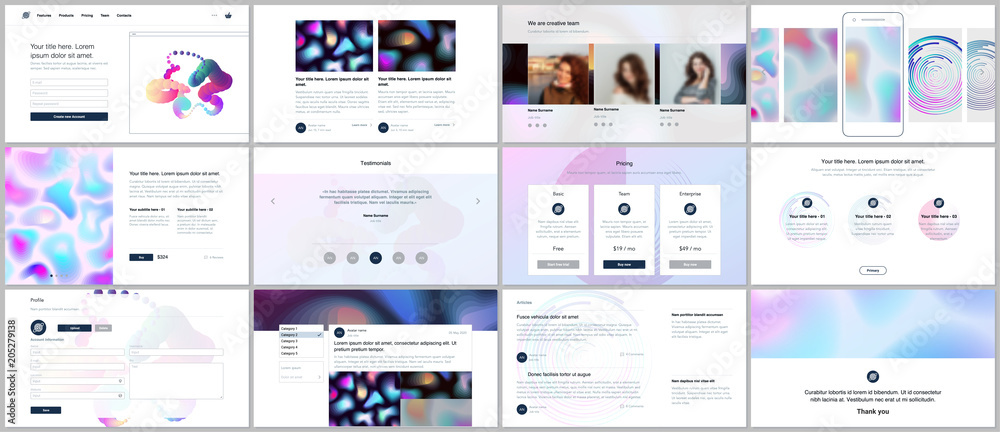 Sticker vector templates for website design, minimal presentations, portfolio with geometric patterns, gradi