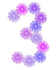 3d number three of purple flowers, design element