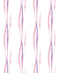 Seamless pattern with pink and violet watercolor stripes.