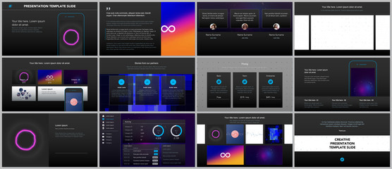 Minimal presentations, portfolio templates with abstract colorful infographics, minimalistic design futuristic vector backgrounds. Presentation slides for flyer, leaflet, brochure cover, report