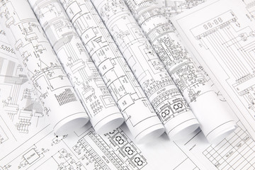 Electronics and Engineering. Printed drawings of electrical circuits