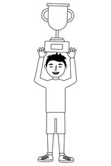 young man holding trophy award sport vector illustration