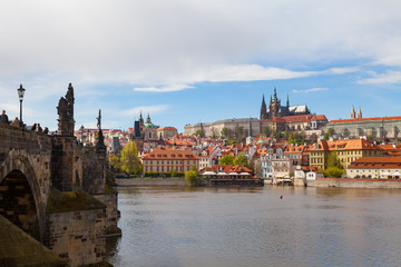 Fototapeta na wymiar Charles bridge and Prague castle. Sunny summer day.