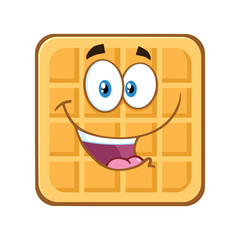 Happy Square Waffle Cartoon Mascot Character. Illustration Isolated On White Background