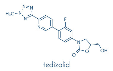 Tedizolid antibacterial drug molecule. Skeletal formula.