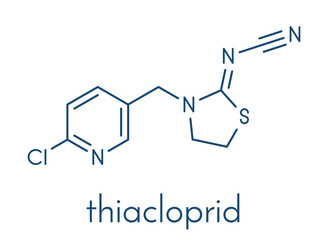 Thiacloprid insecticide molecule (neonicotinoid class). Skeletal formula.