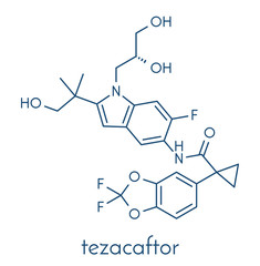Tezacaftor cystic fibrosis drug molecule. Skeletal formula.