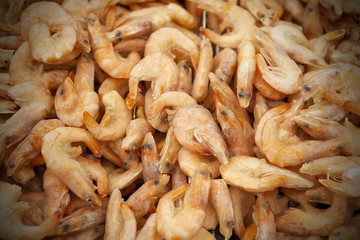 Top view of delicious frozen shrimps.