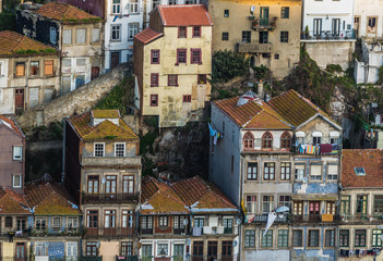 Residential buildins in Porto city, Portugal. View from Dom Luis I Bridge
