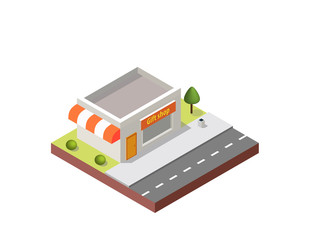 Gift shop building in isometric projection necessary creative designers for web projects. Gift shop building.