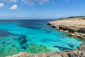 Mallorca, Little paradise perfect blue water in bay at rocky coast - obrazy, fototapety, plakaty