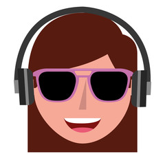 Fototapeta premium young woman head with sunglasses and headphone vector illustration design