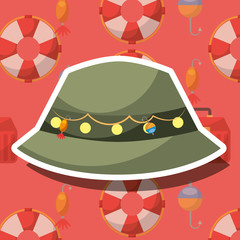 fishing equipment hat with hooks vector illustration