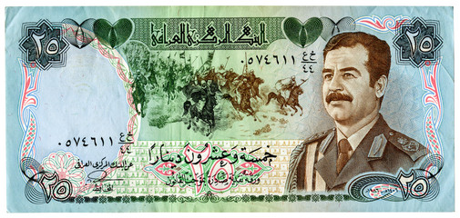 Vintage Iraq banknote with Saddam Hussein portrait