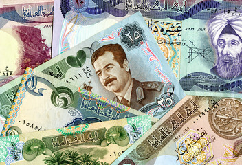 Money background from old paper currency of Iraq