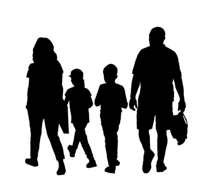 Family walking together - vector illustration on white and copy space