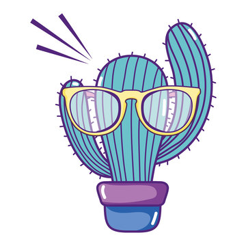 Kawaii Cactus Plant Inside Flowerpot With Glasses