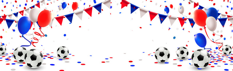 Russland Trikolore Girlande, Luftballons, Konfetti und Fußbälle