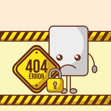 404 error page not found kawaii sheet sign board and security padlock vector illustration