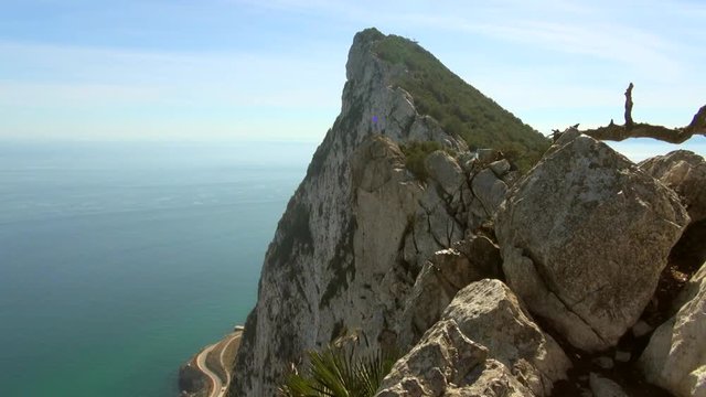 Aerial from Top of Rock of Gibraltar to Sea