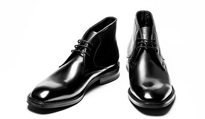 Men's Classic Black Leather Shoes Isolated on White Background