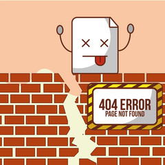 brick wall broken under construction 404 error page not found vector illustration