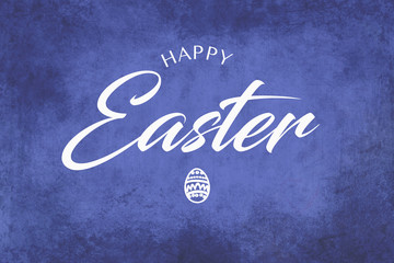 A happy easter greeting on purple-blue background with a hand drawn egg