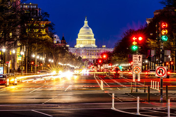 APRIL 11, 2018 WASHINGTON D.C. - Pennsylvania Ave to US Capitol with.Streaked lights going towards...