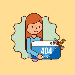 girl cartoon holding website 404 error problem vector illustration