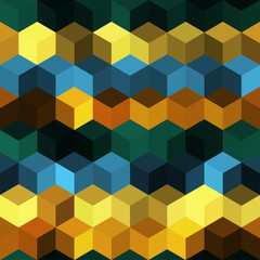 Obraz premium Hexagon grid seamless vector background. Stylized polygons six corners geometric design. Trendy colors hexagon cells pattern for game ui. Honeycomb cube shapes mosaic.